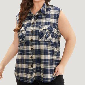 NWT Plaid Flap Pocket Button Up Sleeveless Jacket 28 5x